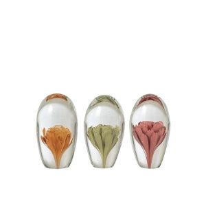 PAPERWEIGHT FLOWERS GLASS MULTI ASSORTMENT OF 3