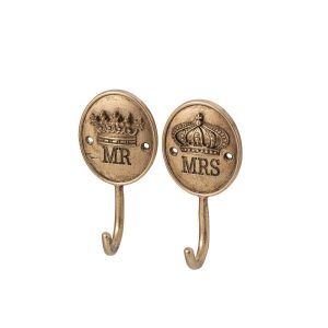 COAT RACK MR & MRS PEWTER GOLD ASSORTMENT OF 2