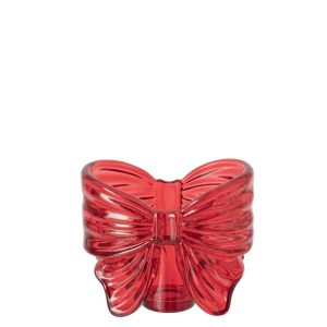 TEALIGHT HOLDER BOW TIE GLASS RED