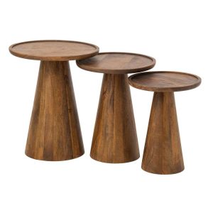 SET OF 3 SIDE TABLE ROUND MANGO WOOD NATURAL