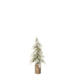 CHRISTMAS TREE SNOWY + WOODEN BASE POLYETHYLENE WHITE/NATURAL SMALL