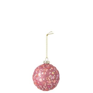 CHRISTMAS BAUBLE GLITTERS GLASS PINK