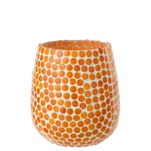 CANDLE HOLDER MOSAIC GLASS ORANGE LARGE