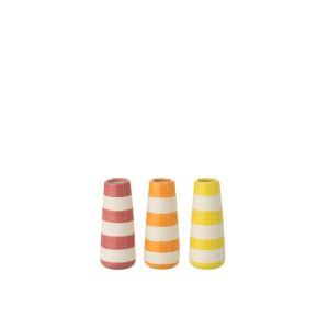 VASE STRIPED PORCELAIN MULTICOLORED SMALL ASSORTMENT OF 3