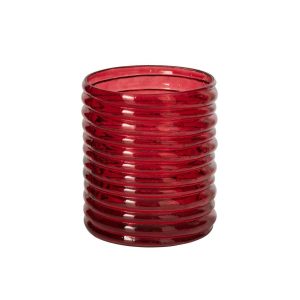 CANDLE HOLDER RIBBED GLASS RED LARGE