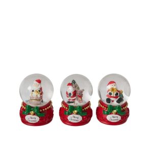 WATER GLOBE SANTA CLAUS POLYRESIN GREEN/RED SMALL ASSORTMENT OF 3