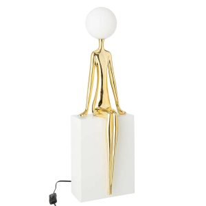 TABLE LAMP SEATED SILHOUETTE MATEL GOLD/WHITE