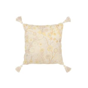 CUSHION SQUARE FLOWERS/TASSELS COTTON LIGHT YELLOW