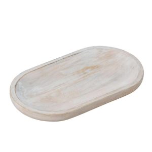 SERVING PLATE OVAL MANGO WOOD WHITE