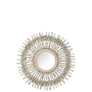 MIRROR ROUND SUN WOOD WASHED WHITE