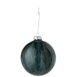 CHRISTMAS BAUBLE MARBLED PATTERN GLASS DARK BLUE/DARK GREEN