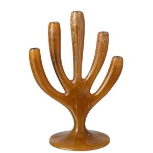 CANDLE HOLDER TREE RESIN CARAMEL