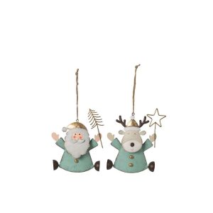 HANGER SANTA + REINDEER IRON LIGHT BLUE/GOLD ASSORTMENT OF 2
