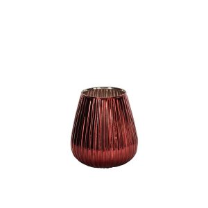 CANDLE HOLDER CHROME GLASS RED SMALL