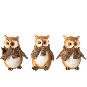 OWL SCARF POLYRESIN BEIGE/BROWN LARGE ASSORTMENT OF 3