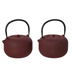 TEAPOT CAST IRON DARK RED ASSORTMENT OF 2