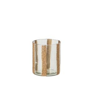 CANDLE HOLDER LEA CYLINDER STRIPED GLASS GOLD/TRANSPARENT MEDIUM