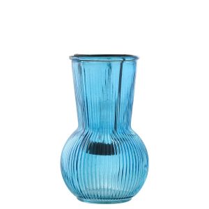 TEALIGHT HOLDER GLASS BLUE/BLACK LARGE