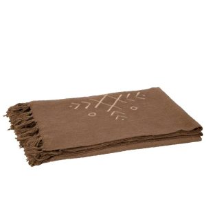 PLAID ETHNIC PATTERNS+FRINGES COTTON BROWN