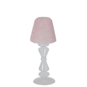 TEALIGHT HOLDER BEADS GLASS TRANSPARENT/LIGHT PINK SMALL