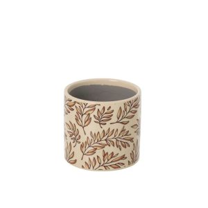 FLOWERPOT LEAVES CERAMIC ECRU/BROWN SMALL