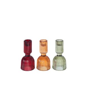 CANDLE HOLDER GLASS ORANGE/DARK RED ASSORTMENT OF 3