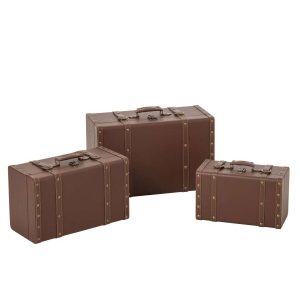 SET OF 3 BOX LEATHER MDF BROWN