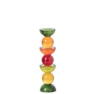 CANDLE HOLDER GLASS GREEN/PURPLE LARGE