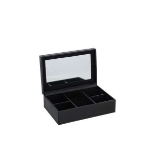 JEWELRY BOX 5 COMPARTIMENTS+MIRROR FAKE LEATHER BLACK