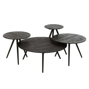 SET OF 4 TABLES ROUND RECYCLE TEAK BLACK