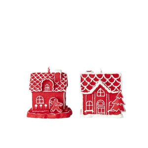 CANDLE GINGERBREAD HOUSE PARAFFIN CHRISTMAS RED ASSORTMENT OF 2