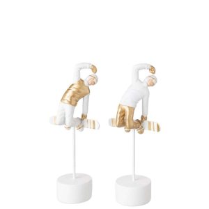 SNOWBOARDER ON BASE POLYRESIN WHITE/GOLD ASSORTMENT OF 2