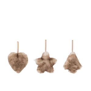 HANGER HEART/STAR/TREE PLUSH BROWN WASH ASSORTMENT OF 3