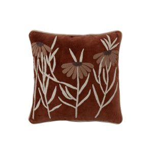 CUSHION FLOWERS SQUARE COTTON BROWN