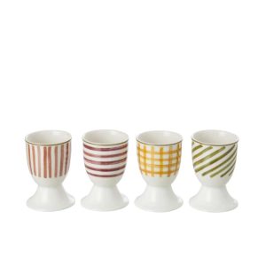 BOX OF 4 EGG CUP STONEWARE BURGUNDY/OLIVE
