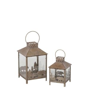 SET OF 2 LANTERN METAL BEIGE