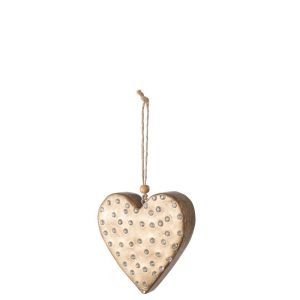 HANGER RHINESTONE HEART MANGO WOOD NATURAL/GOLD SMALL