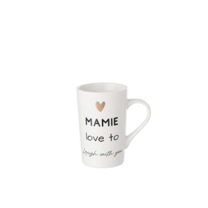 BOX OF 1 MUG "MAMIE" PORCELAIN WHITE/BLACK