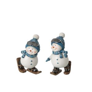 SNOWMAN WALKING POLYRESIN WHITE/BLUE ASSORTMENT OF 2