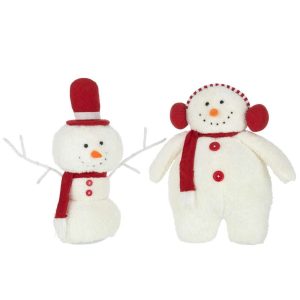 SNOWMAN SCARF TEXTILE WHITE/RED LARGE ASSORTMENT OF 2