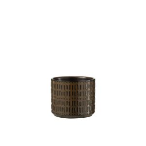 FLOWERPOT STRIPE CERAMIC BLACK/BROWN SMALL