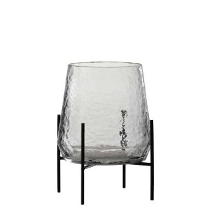 VASE ON FOOT IRREGULAR GLASS TRANSPARENT/BLACK SMALL