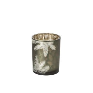 TEALIGHT HOLDER PINECONE GLASS DARK GREEN MEDIUM