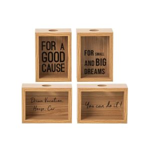 PIGGY BANK MDF NATURAL/BLACK ASSORTMENT OF 4