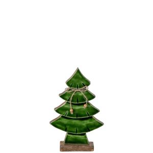PINE TREE BOW MANGO WOOD NATURAL/DARK GREEN SMALL