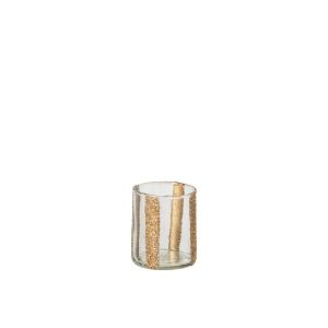 CANDLE HOLDER LEA CYLINDER STRIPED GLASS GOLD/TRANSPARENT SMALL