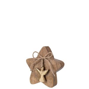 STAR + ANGEL MANGO WOOD NATURAL/GOLD SMALL