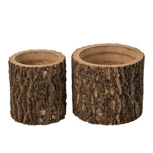 SET OF 2 FLOWERPOT TREE TRUNK PAULOWNIA WOOD NATURAL
