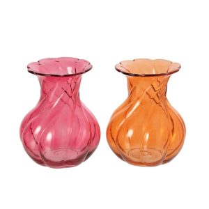 VASE RELIEF GLASS ORANGE/FUCHSIA LARGE ASSORTMENT OF 2