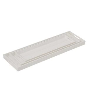 SET OF 3 DECORATIVE TRAY FIR WOOD WHITE